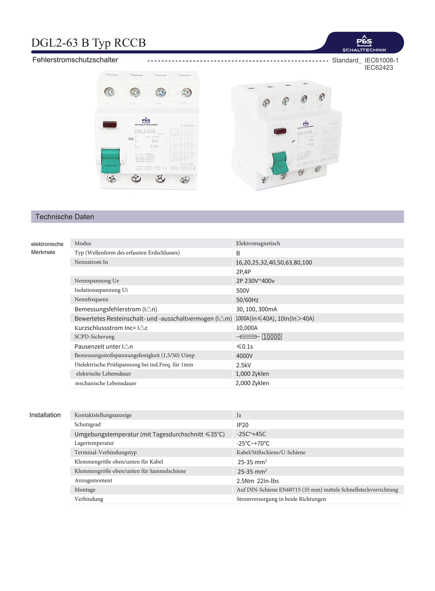 FI Typ B 63A 300mA 4-polig kaufen | DEKRA geprüft | PV & Wallbox